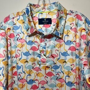 Tom Baine Shirt Golf Polo Short Sleeve Flamingo Novelty‎ Slim Fit Multicolor L